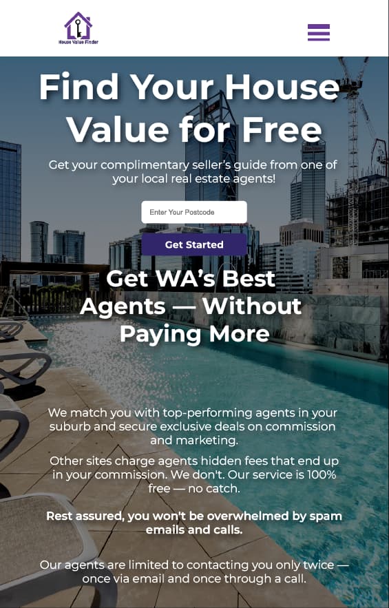 House Value Finder mobile website